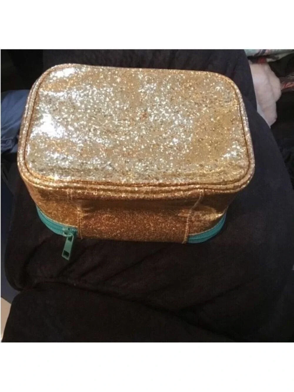 Avon Let It Glow Skincare zippered storage Bag Woman’s Gold and Teal